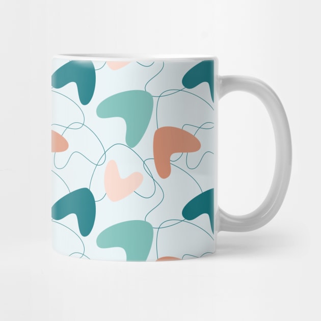 Mid Mod Abstract Pattern Teal, Peach, Dark Salmon by tramasdesign